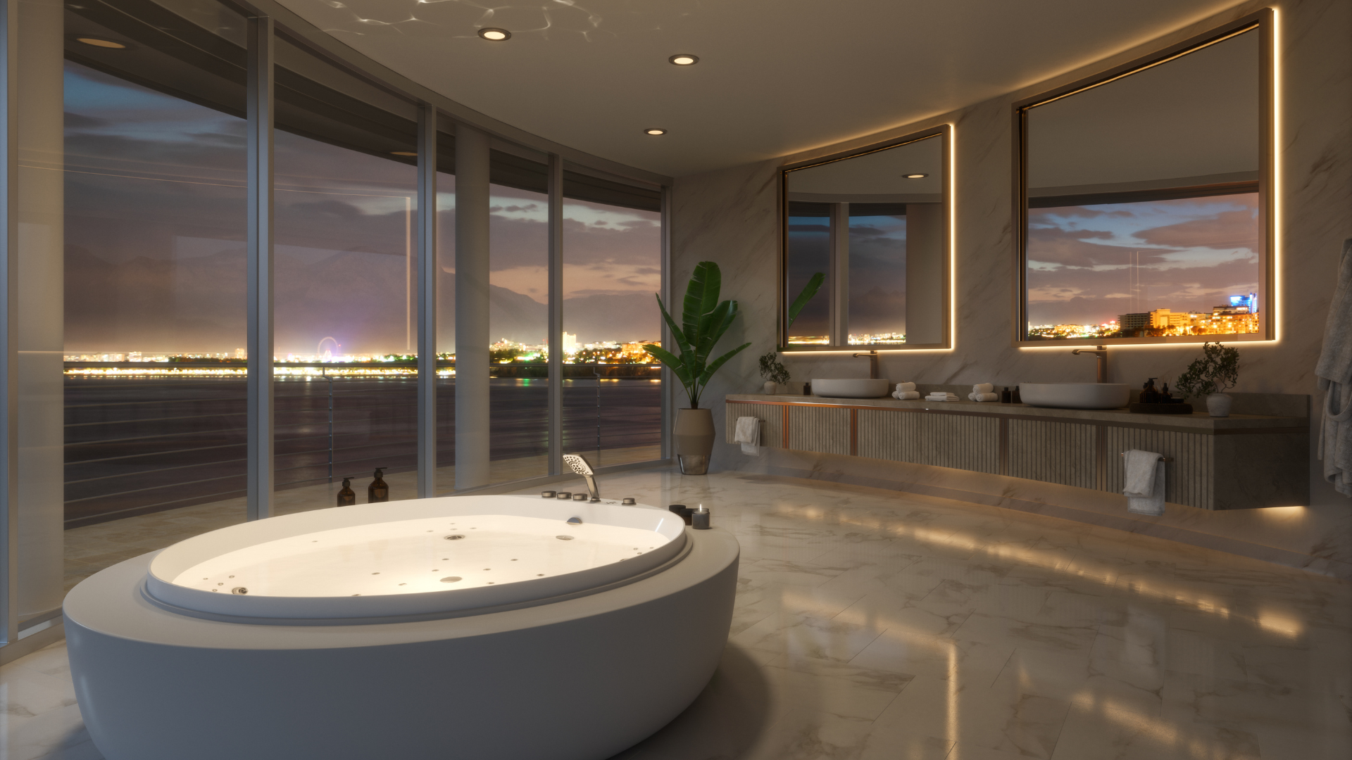 Baño moderno reformado con vistas  a la ciudad